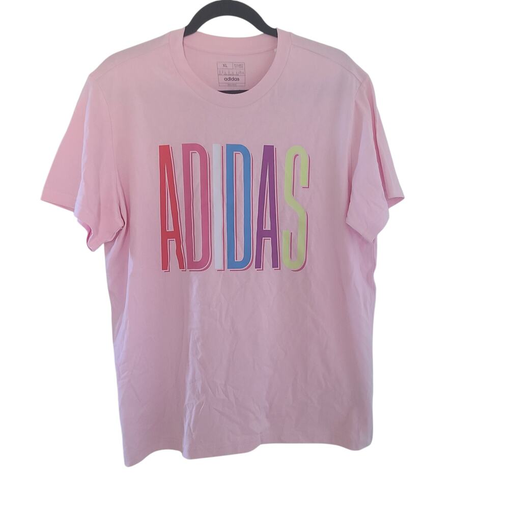 Adidas Pink Graphic Logo T Shirt Womens XL Cotton Short Sleeve Tee - Picture 2 of 9